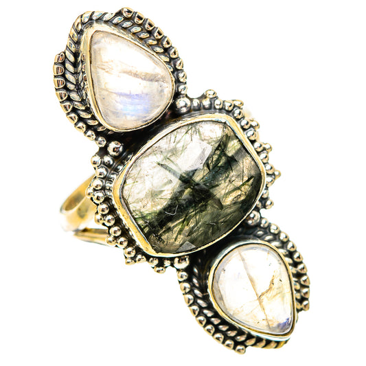 Tourmalinated Quartz, Rainbow Moonstone Rings handcrafted by Ana Silver Co - RING116698 - Photo 2