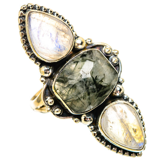 Tourmalinated Quartz, Rainbow Moonstone Rings handcrafted by Ana Silver Co - RING116726 - Photo 2