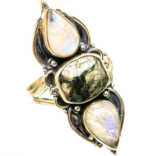 Tourmalinated Quartz, Rainbow Moonstone Rings handcrafted by Ana Silver Co - RING116727 - Photo 2