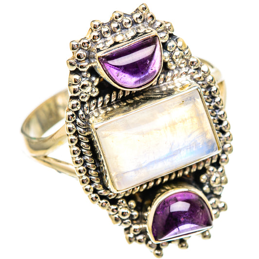 Rainbow Moonstone, Amethyst Rings handcrafted by Ana Silver Co - RING116752 - Photo 2