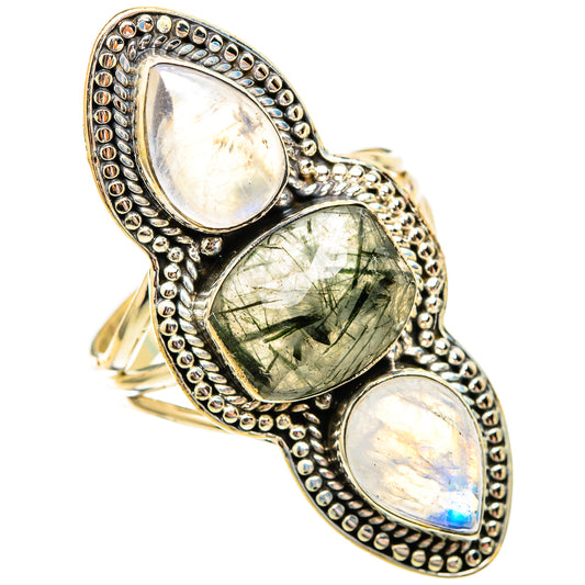 Tourmalinated Quartz, Rainbow Moonstone Rings handcrafted by Ana Silver Co - RING116754 - Photo 2