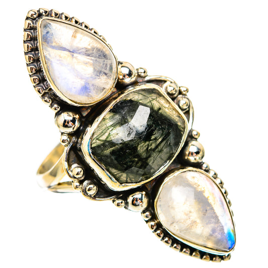 Tourmalinated Quartz, Rainbow Moonstone Rings handcrafted by Ana Silver Co - RING116755 - Photo 2