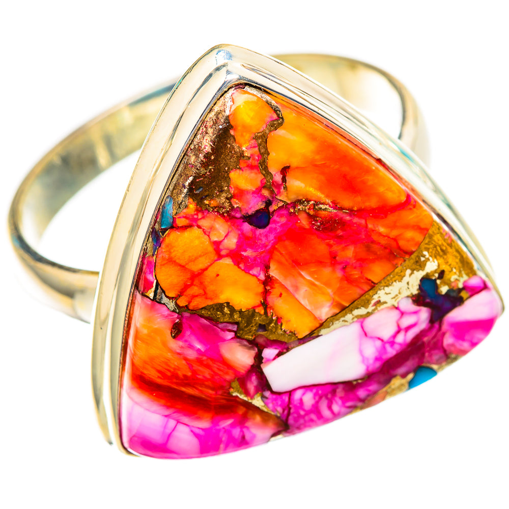 Sterling silver ring with large multicolor resin gemstone in a triangular setting