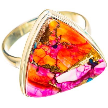 Sterling silver ring with large multicolor resin gemstone in a triangular setting