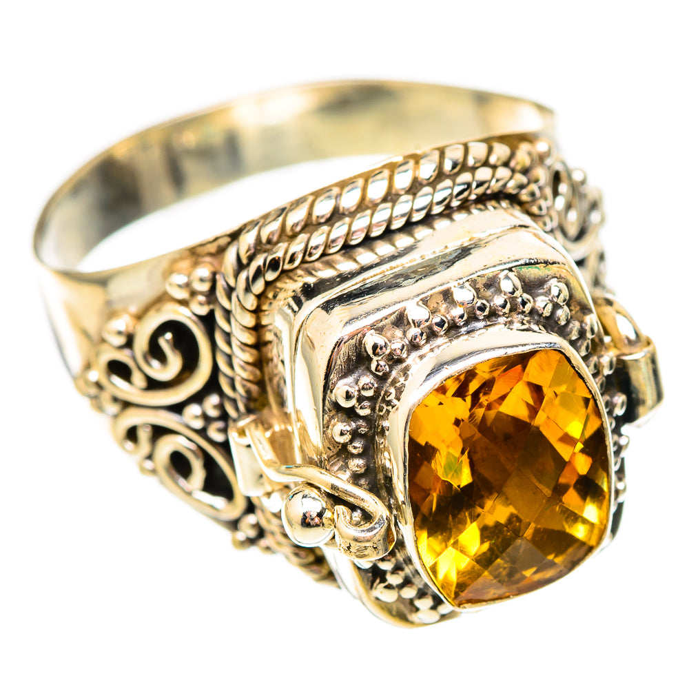 Sterling silver ring with yellow citrine square-cut gemstone and braided filigree setting
