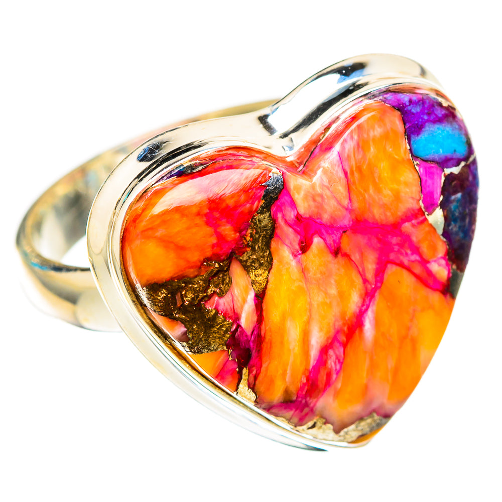 Heart-shaped multicolor stone sterling silver ring with open band, angled view