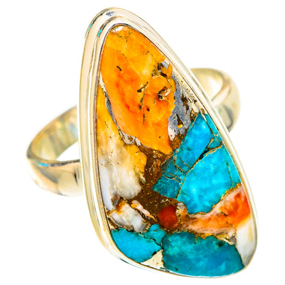 Blue Orange Copper Composite Turquoise Rings handcrafted by Ana Silver Co - RING116967 - Photo 2