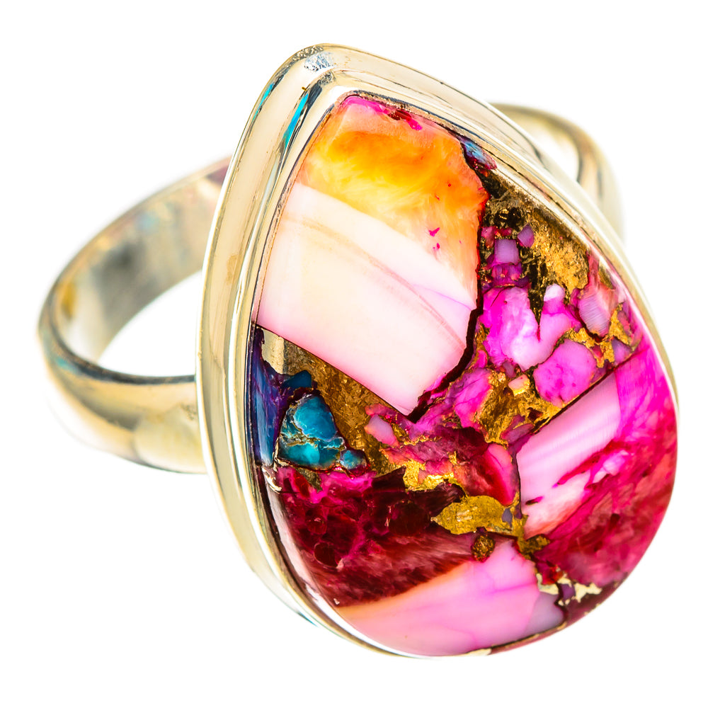 Kingman Pink Dahlia Turquoise Rings handcrafted by Ana Silver Co - RING117002 - Photo 2