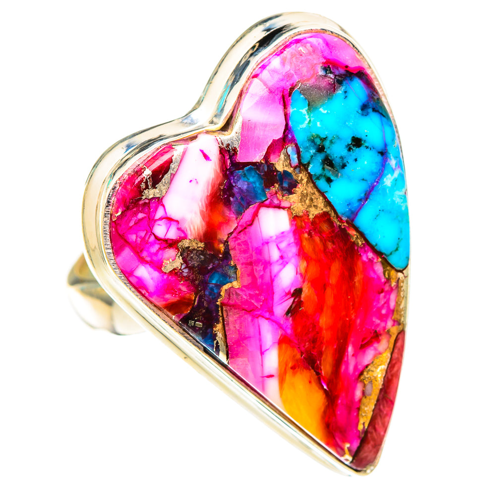 Kingman Pink Dahlia Turquoise Rings handcrafted by Ana Silver Co - RING117066 - Photo 2