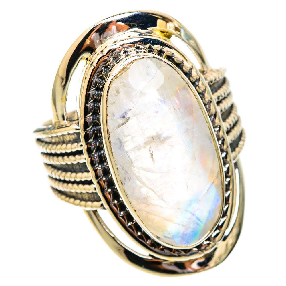 925 sterling silver rainbow moonstone ring with oval gem, black detailing, braided band