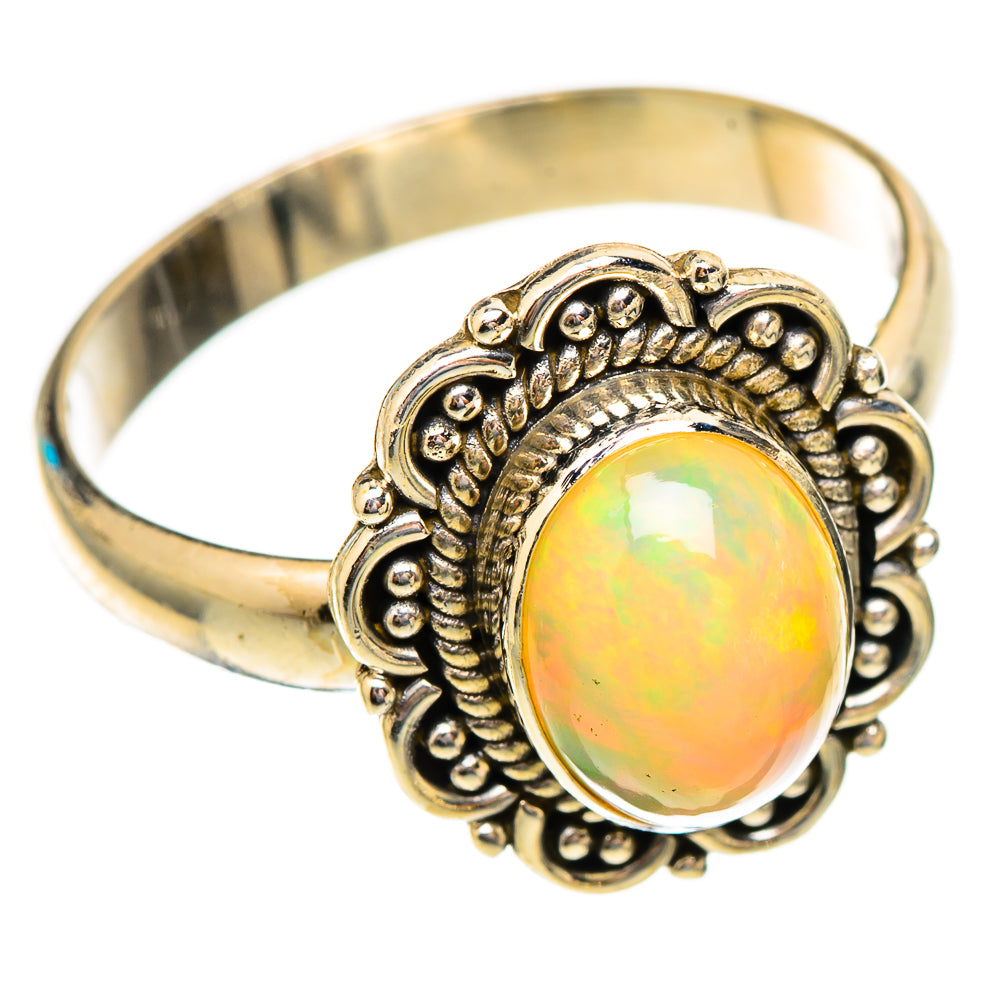 Sterling silver opal ring with round Ethiopian opal cabochon and beaded halo bezel