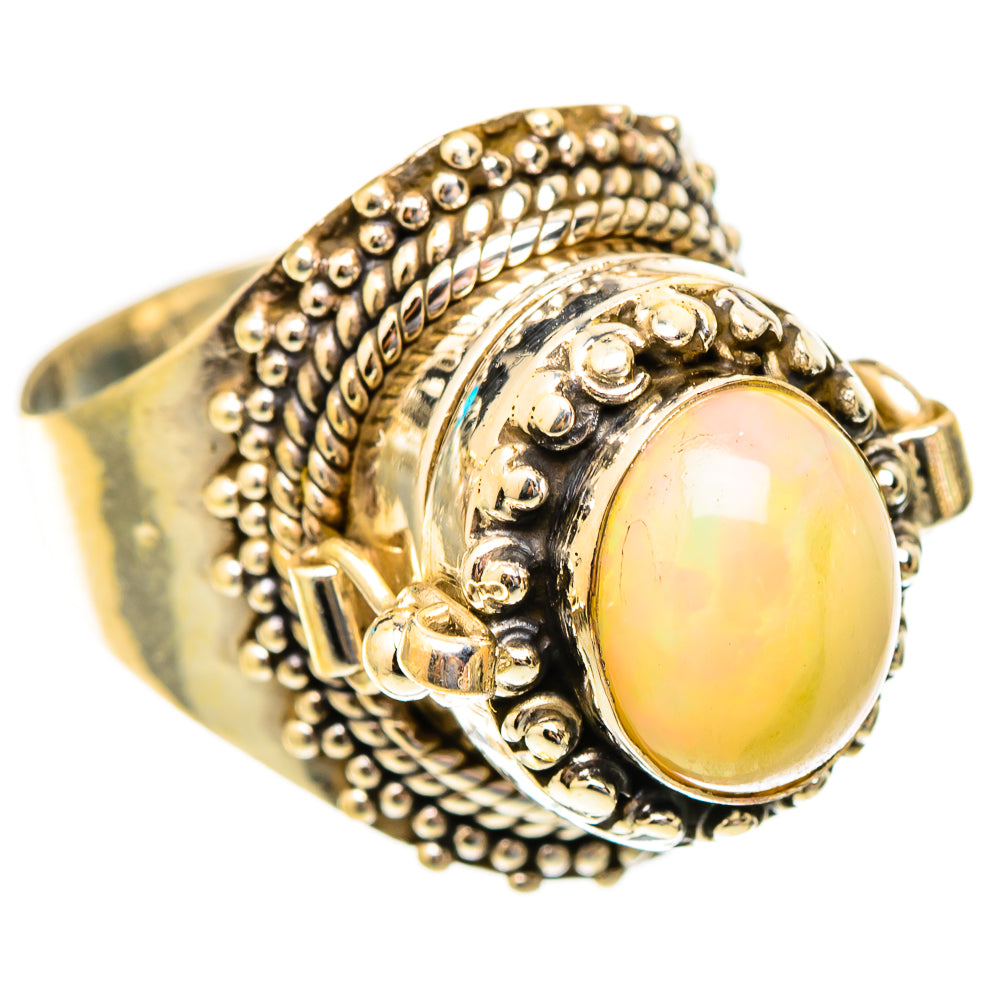 Sterling silver ring with oval Ethiopian opal cabochon and detailed beadwork band