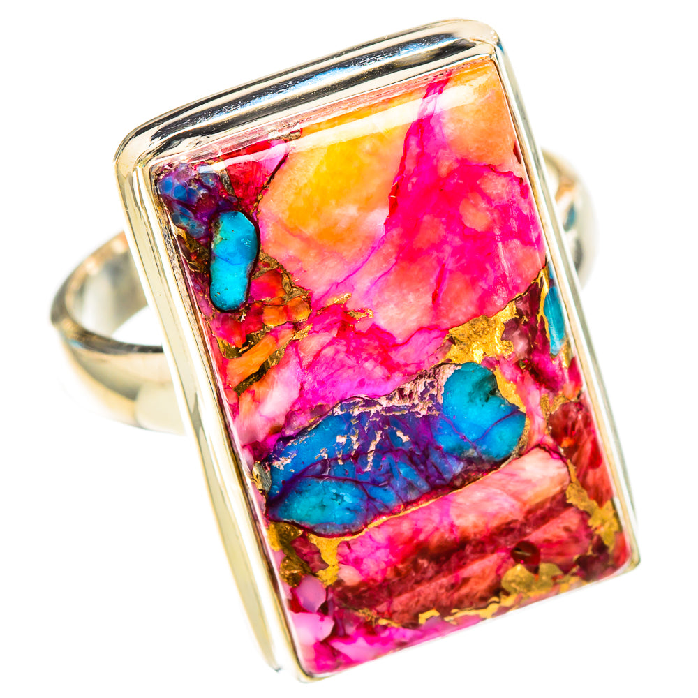 Kingman Pink Dahlia Turquoise Rings handcrafted by Ana Silver Co - RING117593 - Photo 2