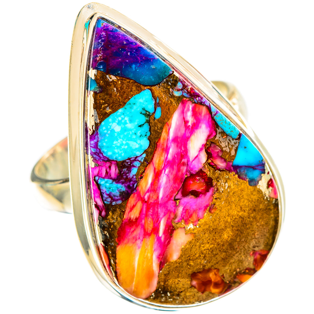 Kingman Pink Dahlia Turquoise Rings handcrafted by Ana Silver Co - RING117623 - Photo 2