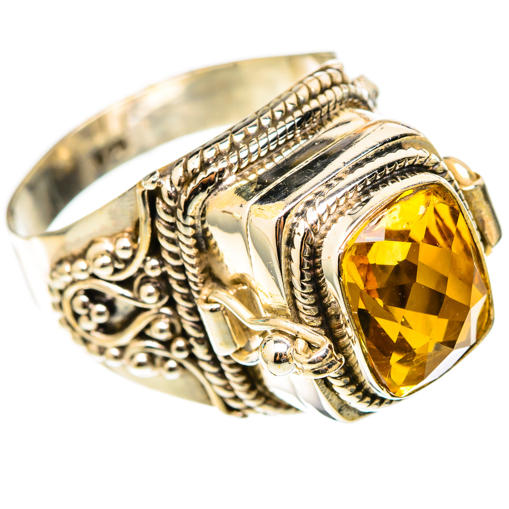 Citrine faceted oval ring in 925 sterling silver with ornate metalwork, size 8