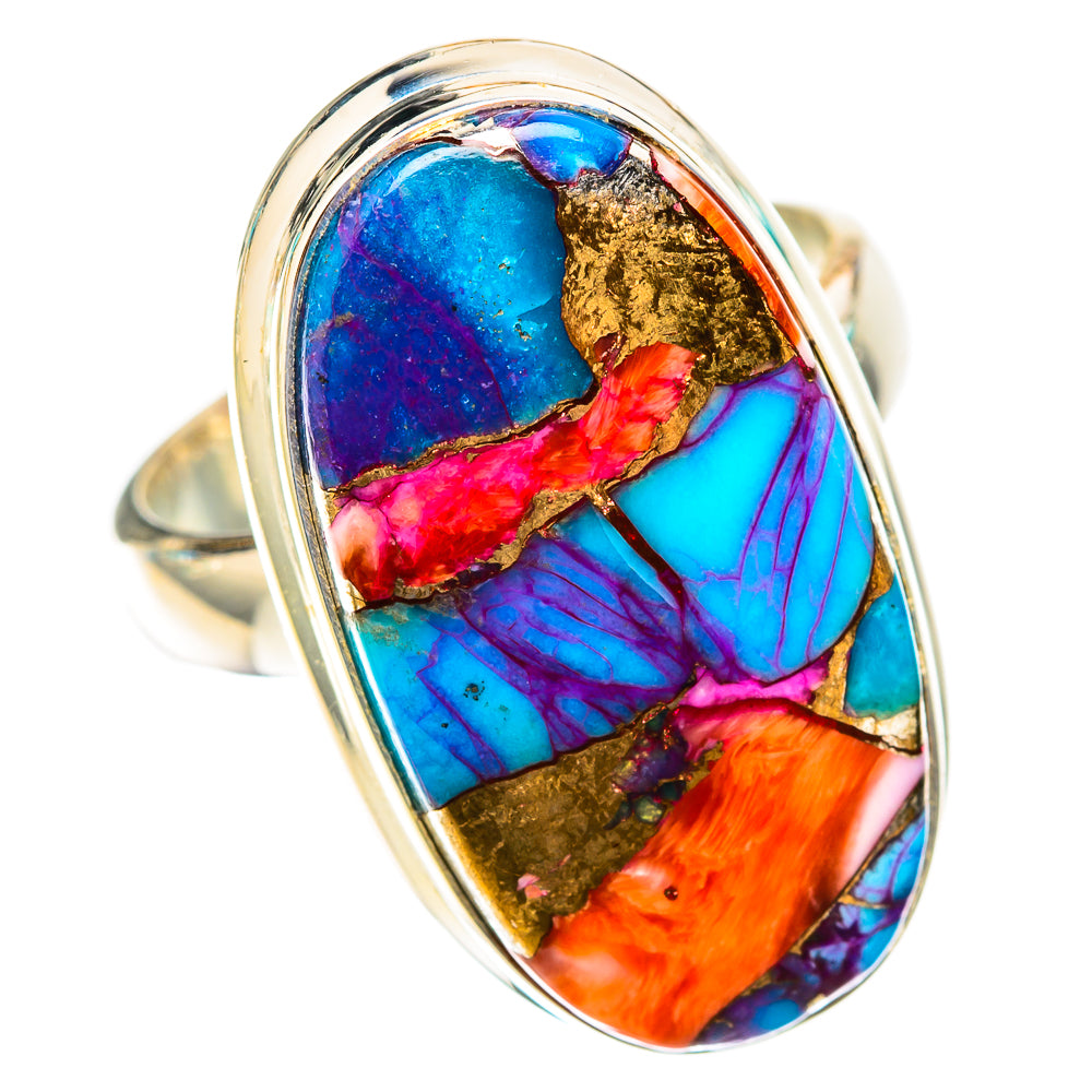 Oval multicolor gemstone cabochon sterling silver ring with polished bezel
