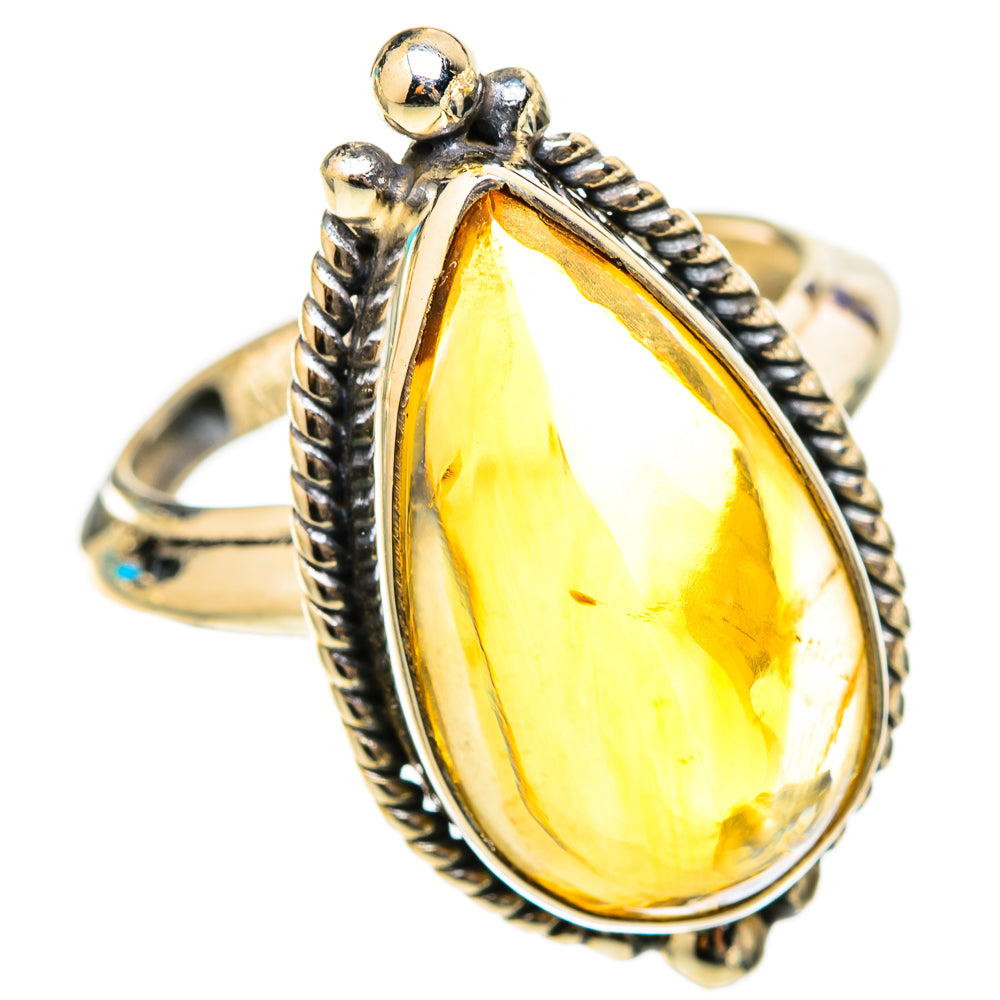 Citrine sugarloaf ring in 925 sterling silver, teardrop yellow gemstone with rope bezel