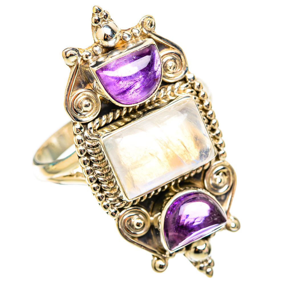 Rainbow Moonstone Rings handcrafted by Ana Silver Co - RING117868 - Photo 2