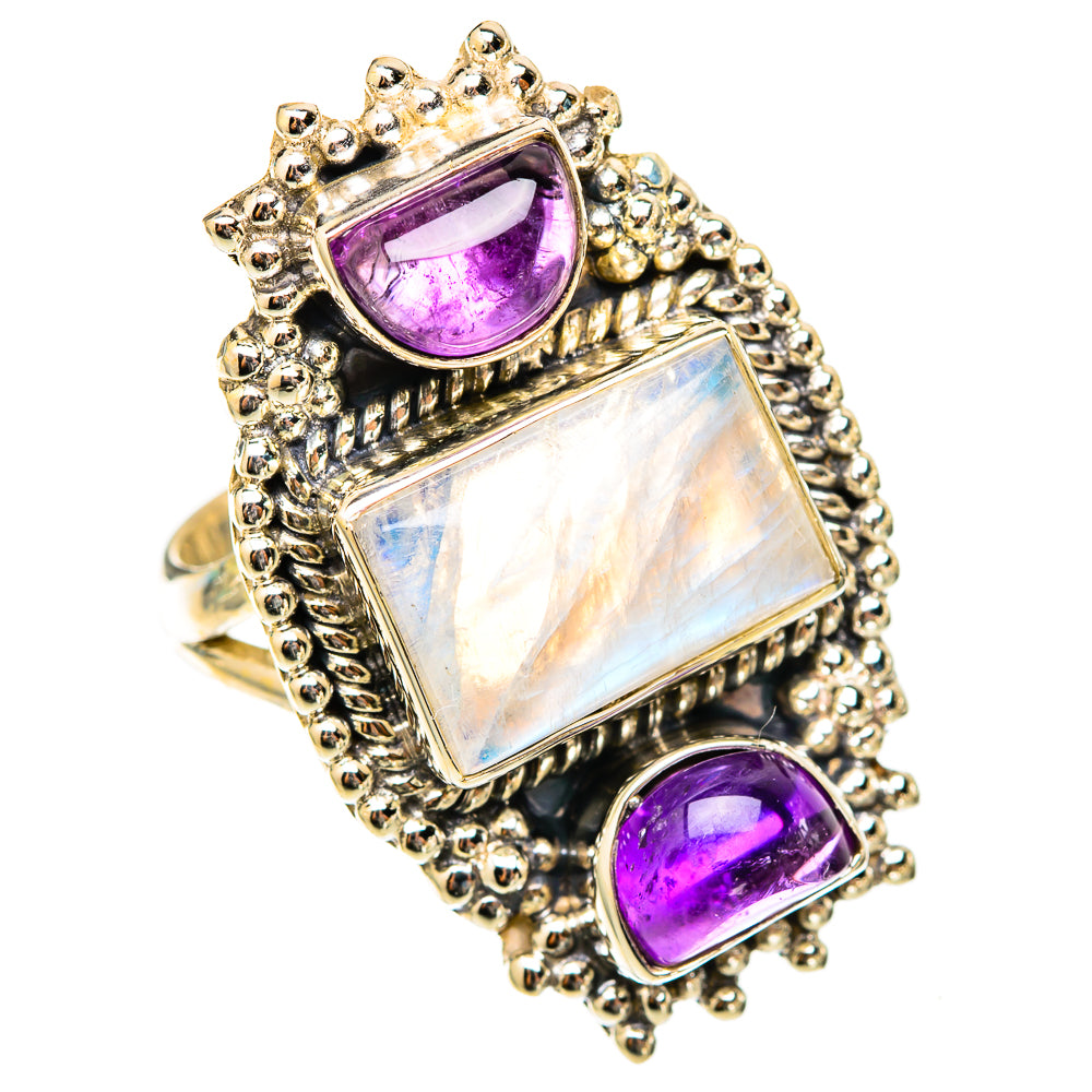 Rainbow Moonstone Rings handcrafted by Ana Silver Co - RING117924 - Photo 2
