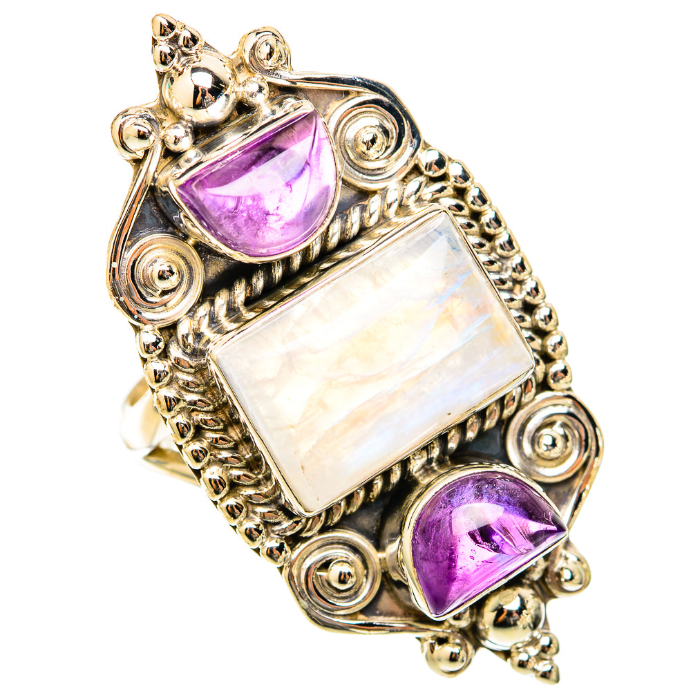 Rainbow Moonstone Rings handcrafted by Ana Silver Co - RING117952 - Photo 2