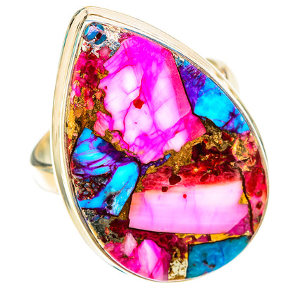 Sterling silver ring with faceted oval pink and turquoise gemstone mosaic