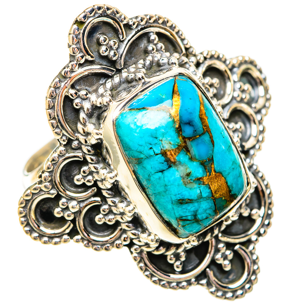 Blue Copper Composite Turquoise Rings handcrafted by Ana Silver Co - RING118237 - Photo 2
