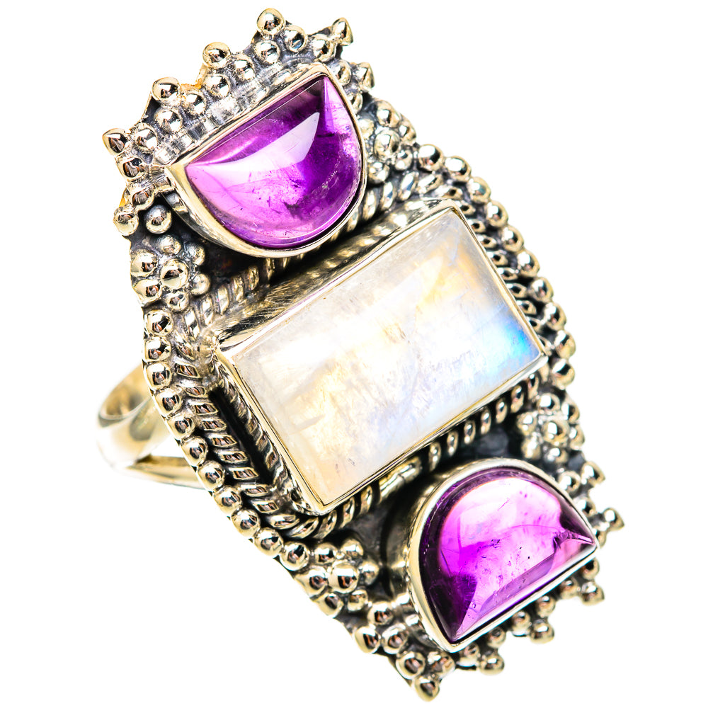 Rainbow Moonstone Rings handcrafted by Ana Silver Co - RING118287 - Photo 2