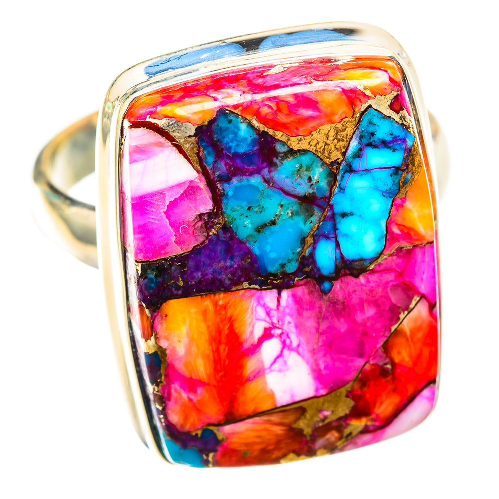 Kingman Pink Dahlia Turquoise Rings handcrafted by Ana Silver Co - RING118583 - Photo 2