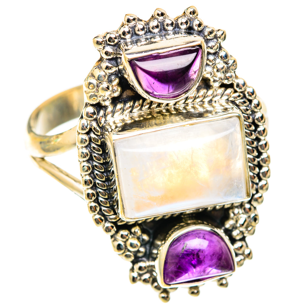 Rainbow Moonstone Rings handcrafted by Ana Silver Co - RING118596 - Photo 2