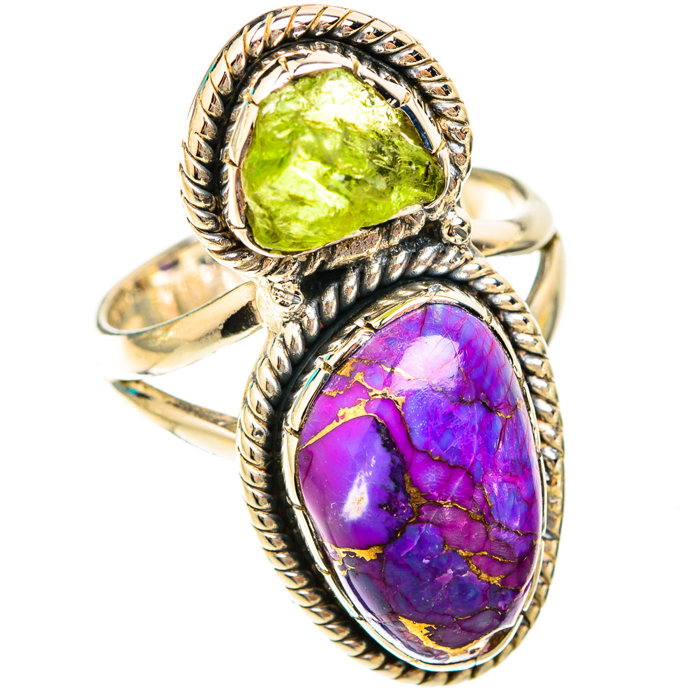 925 sterling silver double-stone ring with oval purple and oval green gemstones