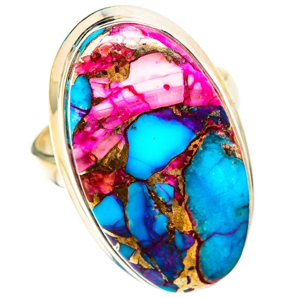 Kingman Pink Dahlia Turquoise Rings handcrafted by Ana Silver Co - RING118778 - Photo 2