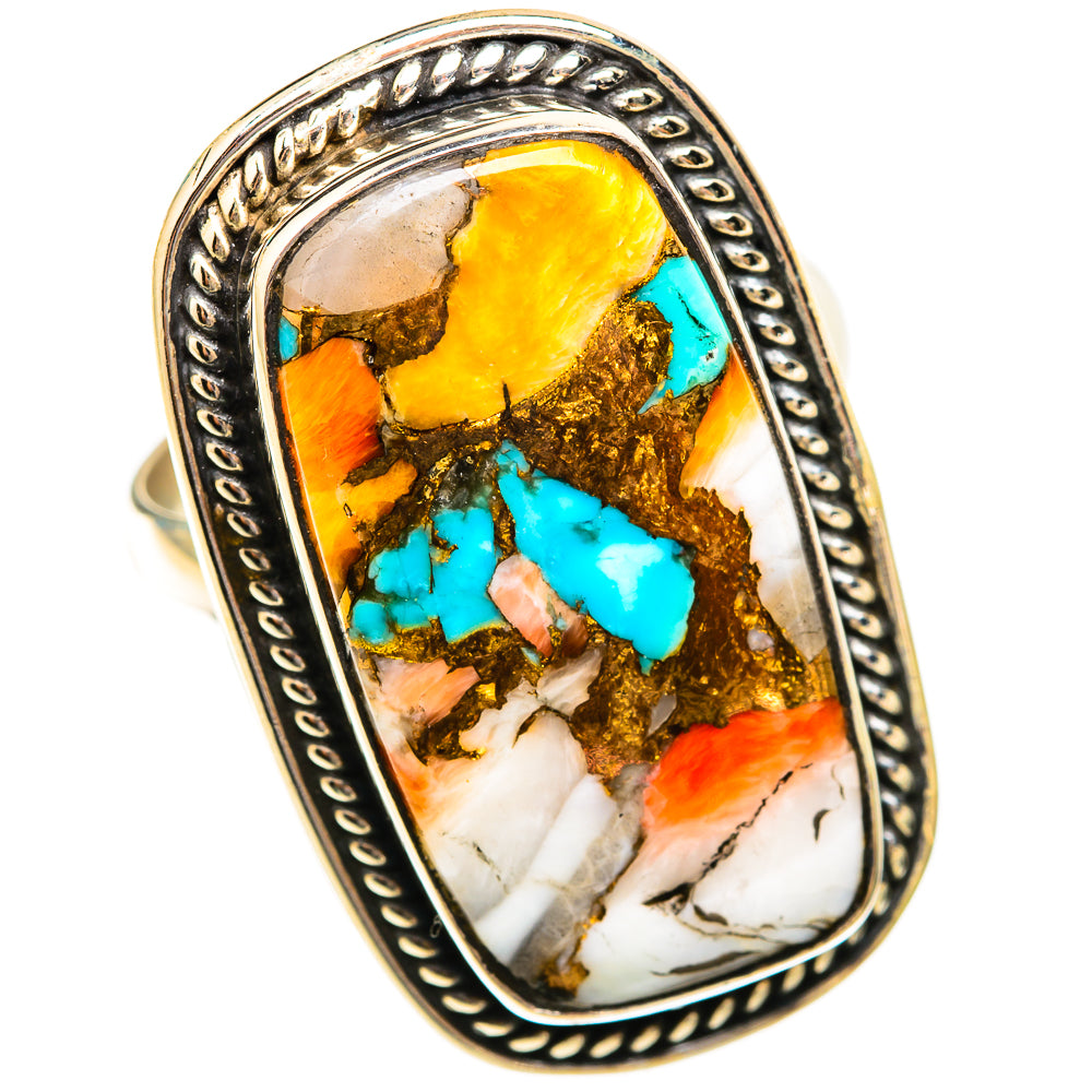 Blue Orange Copper Composite Turquoise Rings handcrafted by Ana Silver Co - RING118782 - Photo 2