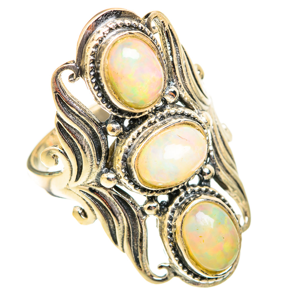 Triple oval opal cabochon ring, 925 sterling silver with gold-tone bezels