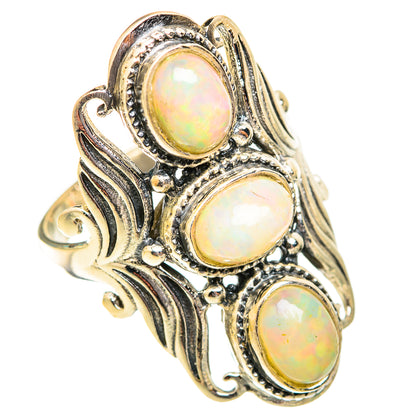 Triple oval opal cabochon ring, 925 sterling silver with gold-tone bezels