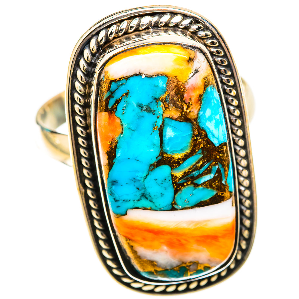 Blue Orange Copper Composite Turquoise Rings handcrafted by Ana Silver Co - RING118878 - Photo 2