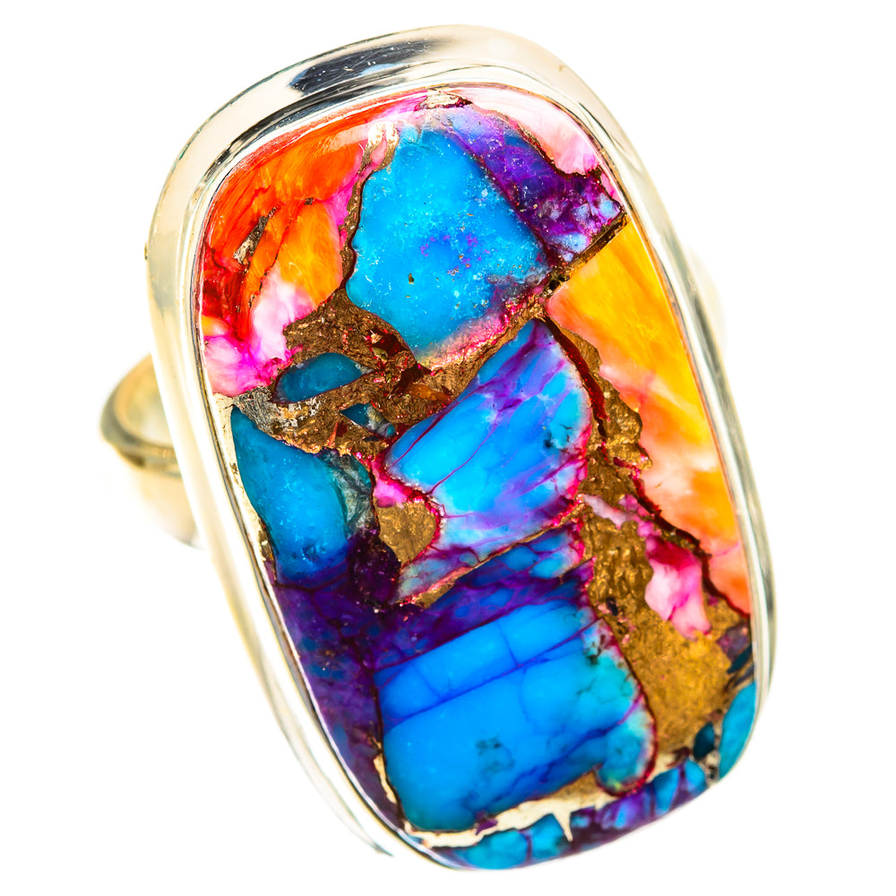 Turquoise blue center mosaic ring with pink accents, set in sterling silver