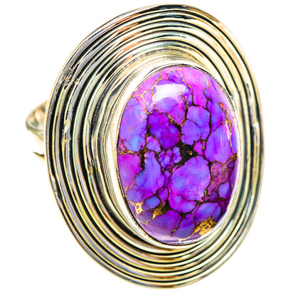 Sterling silver statement ring with oval purple turquoise cabochon and stacked ribbed bands
