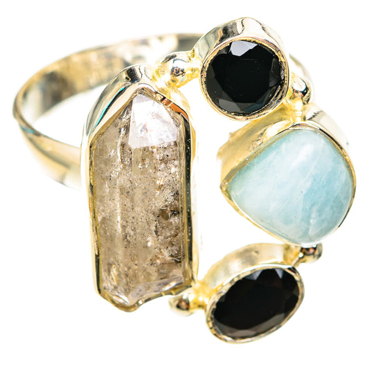 Herkimer Diamond, Black Onyx, Aquamarine Rings handcrafted by Ana Silver Co - RING119230 - Photo 2