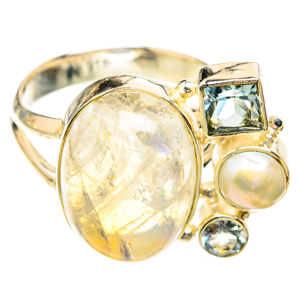 Rainbow Moonstone, Blue Topaz, Cultured Pearl Rings handcrafted by Ana Silver Co - RING119262 - Photo 2
