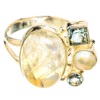 Rainbow Moonstone, Blue Topaz, Cultured Pearl Rings handcrafted by Ana Silver Co - RING119262 - Photo 2