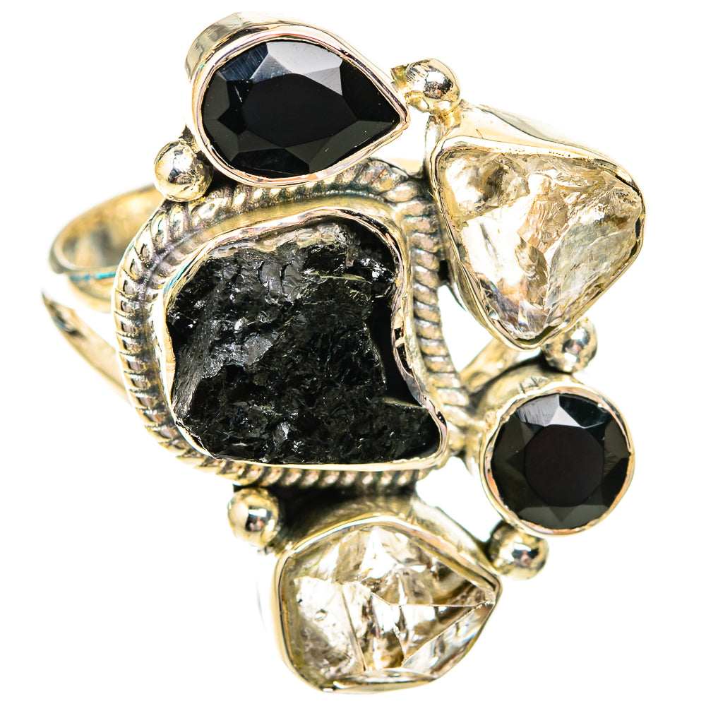 Tektite, Black Onyx, Herkimer Diamond Rings handcrafted by Ana Silver Co - RING119288 - Photo 2