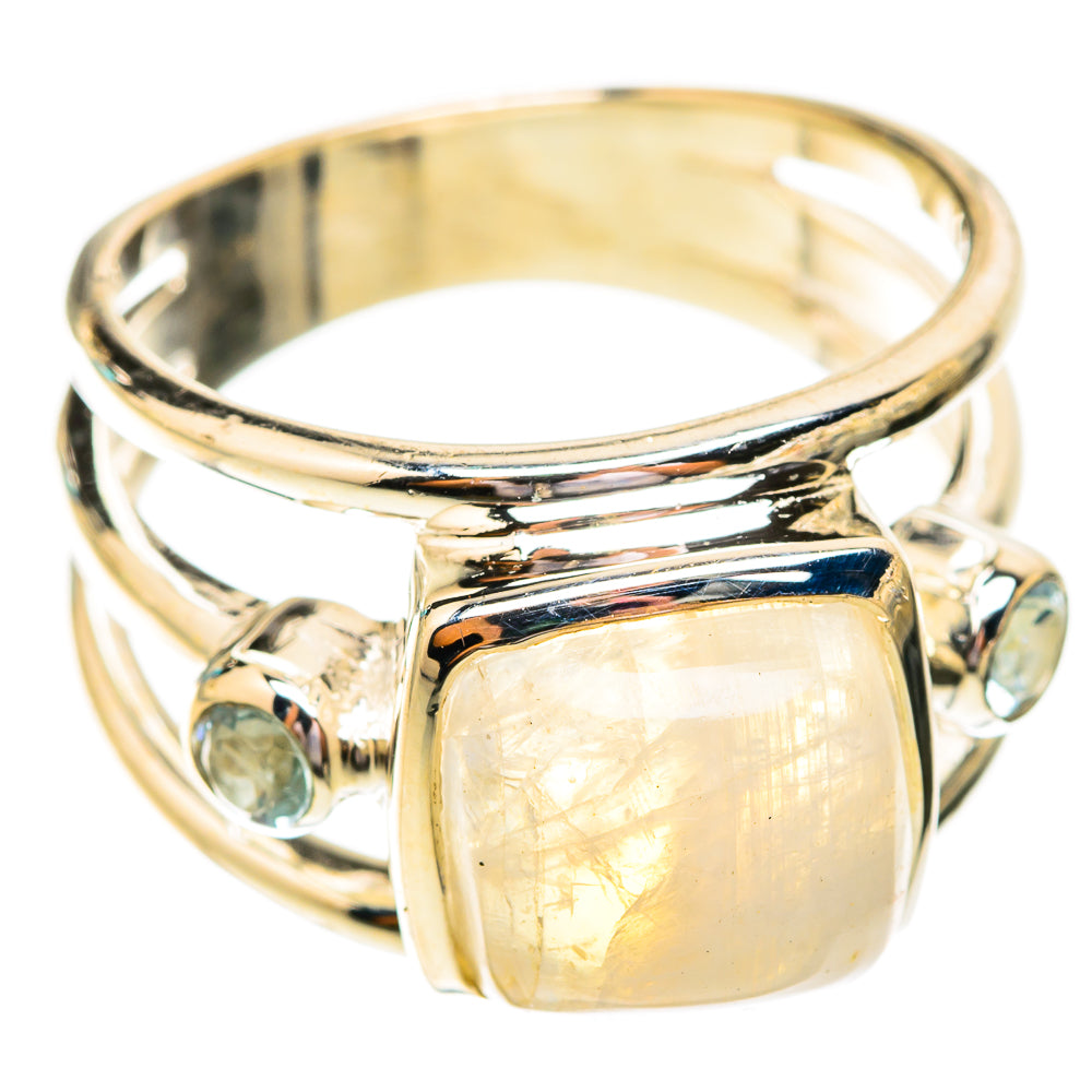 Rainbow Moonstone, Blue Topaz Rings handcrafted by Ana Silver Co - RING119289 - Photo 2