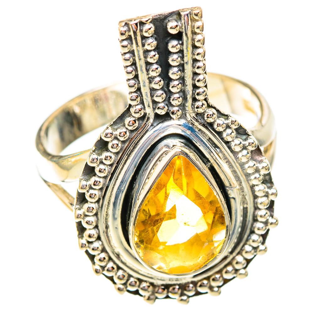 Sterling silver ring with oval faceted citrine and ornate beaded setting, size 6.5