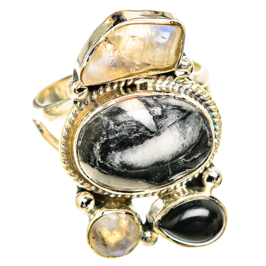 Pinolith Jasper, Rainbow Moonstone, Black Onyx Rings handcrafted by Ana Silver Co - RING119313 - Photo 2