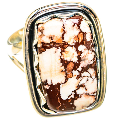 Sterling silver ring with Wild Horse jasper cabochon, white and dark brown marbled stone