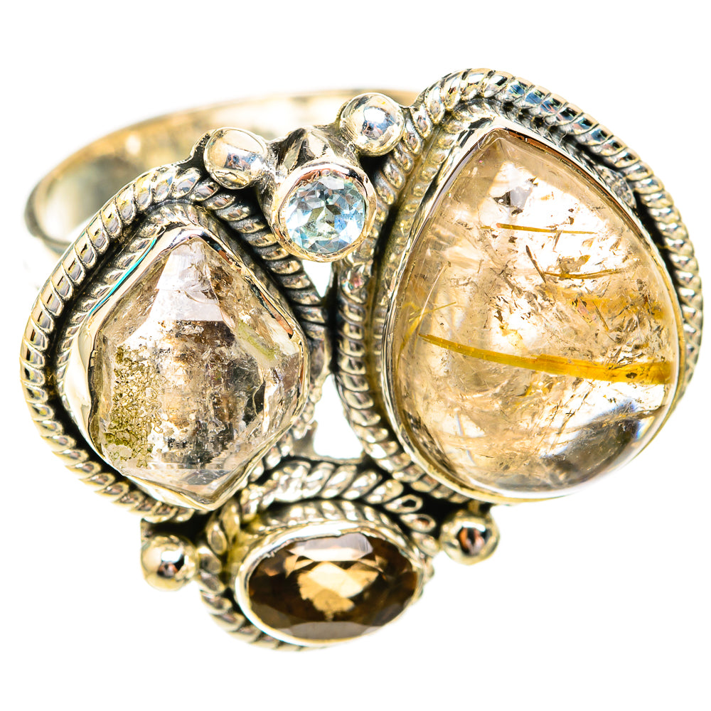Rutilated Quartz, Herkimer Diamond, Garnet Rings handcrafted by Ana Silver Co - RING119336 - Photo 2