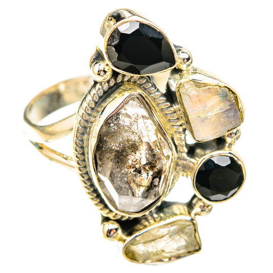 Herkimer Diamond, Black Onyx, Rainbow Moonstone Rings handcrafted by Ana Silver Co - RING119337 - Photo 2