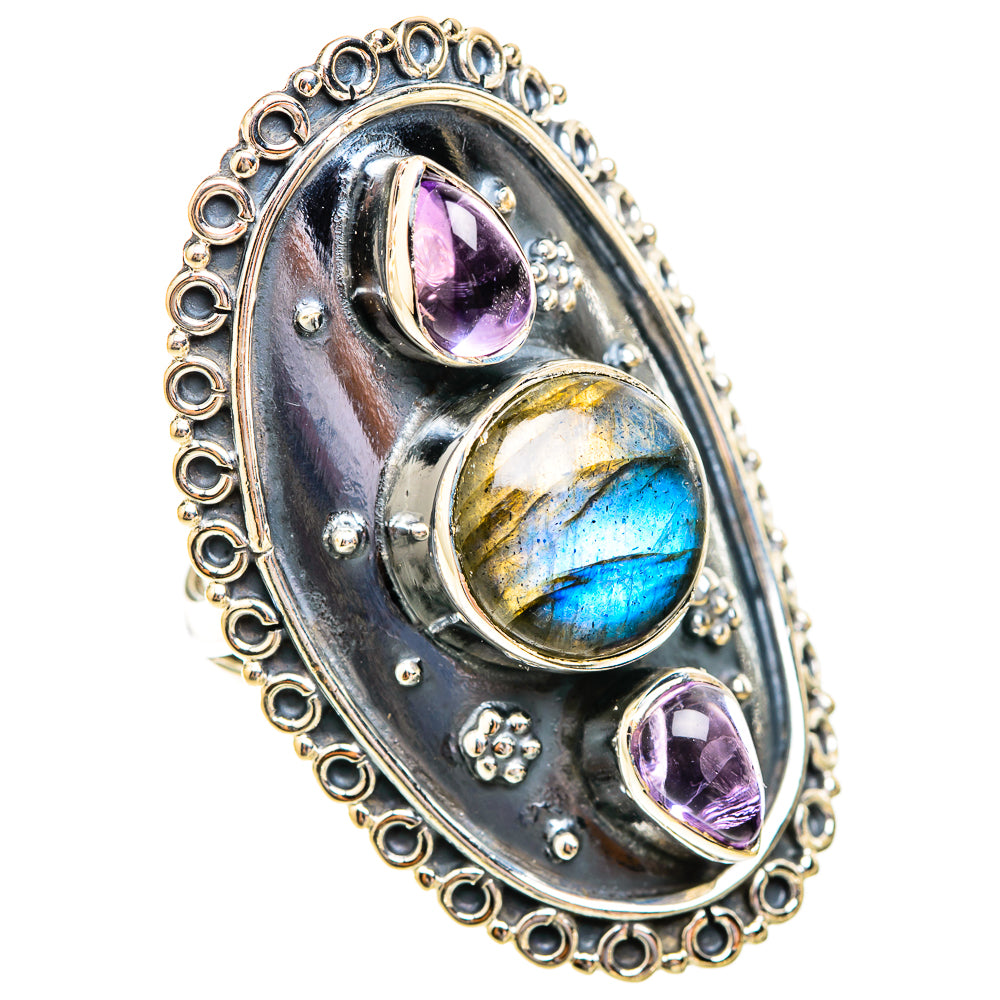 Labradorite, Amethyst Rings handcrafted by Ana Silver Co - RING119376 - Photo 2