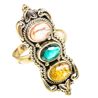 Sterling silver statement ring with oval pink, green, and yellow gemstones