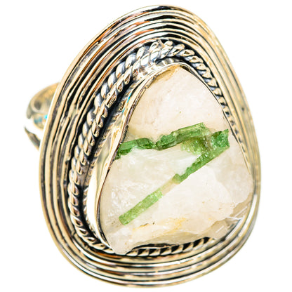 Sterling silver oval ring with braided bands and green tourmaline quartz center